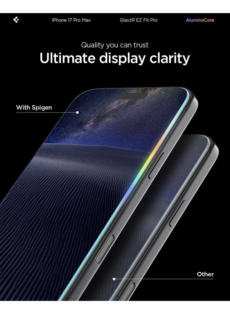 سبايجن GLAStR EZ Fit PRO iPhone 17 Pro MAX Screen Protector | iPhone 16 Pro Max Premium Tempered Glass [Aluminum-Enhanced Durability] Impact resistance [2 PACK] - Image 5